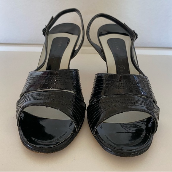 Impo Vintage Black Patent Leather Open Toe Heels Size 8M EXCELLENT CONDITION - Picture 2 of 12